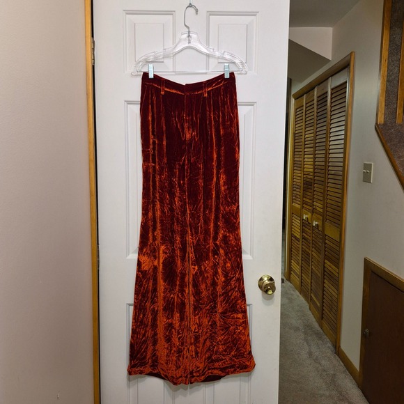 Reformation Pants - Reformation Rust Burnt Orange Crushed Velvet Silk Blend Wide Leg Pants Size 4